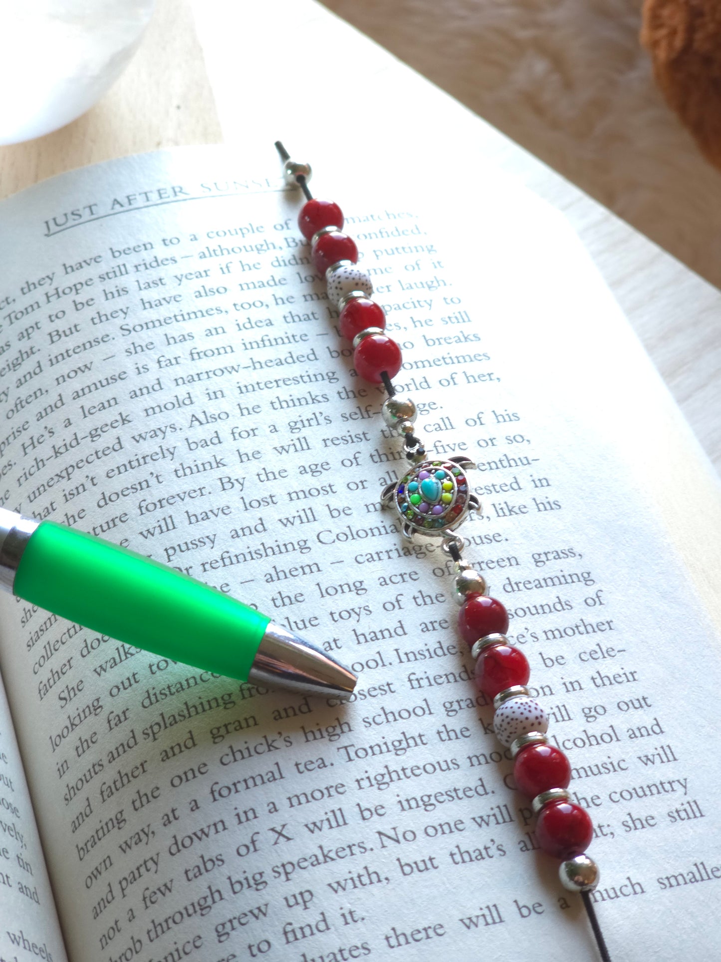 Sea Turtle Charm Elastic Wraparound Beaded Bookmark - Hardback, Paperback, Diary and Journal