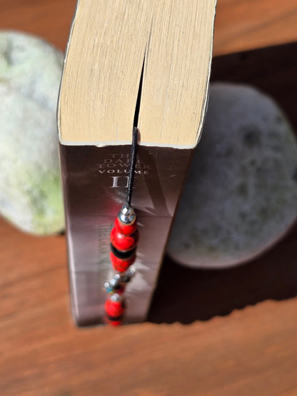 Red Owl Elastic Bookmark - Beaded charm page holder for Books, Diaries and Journals