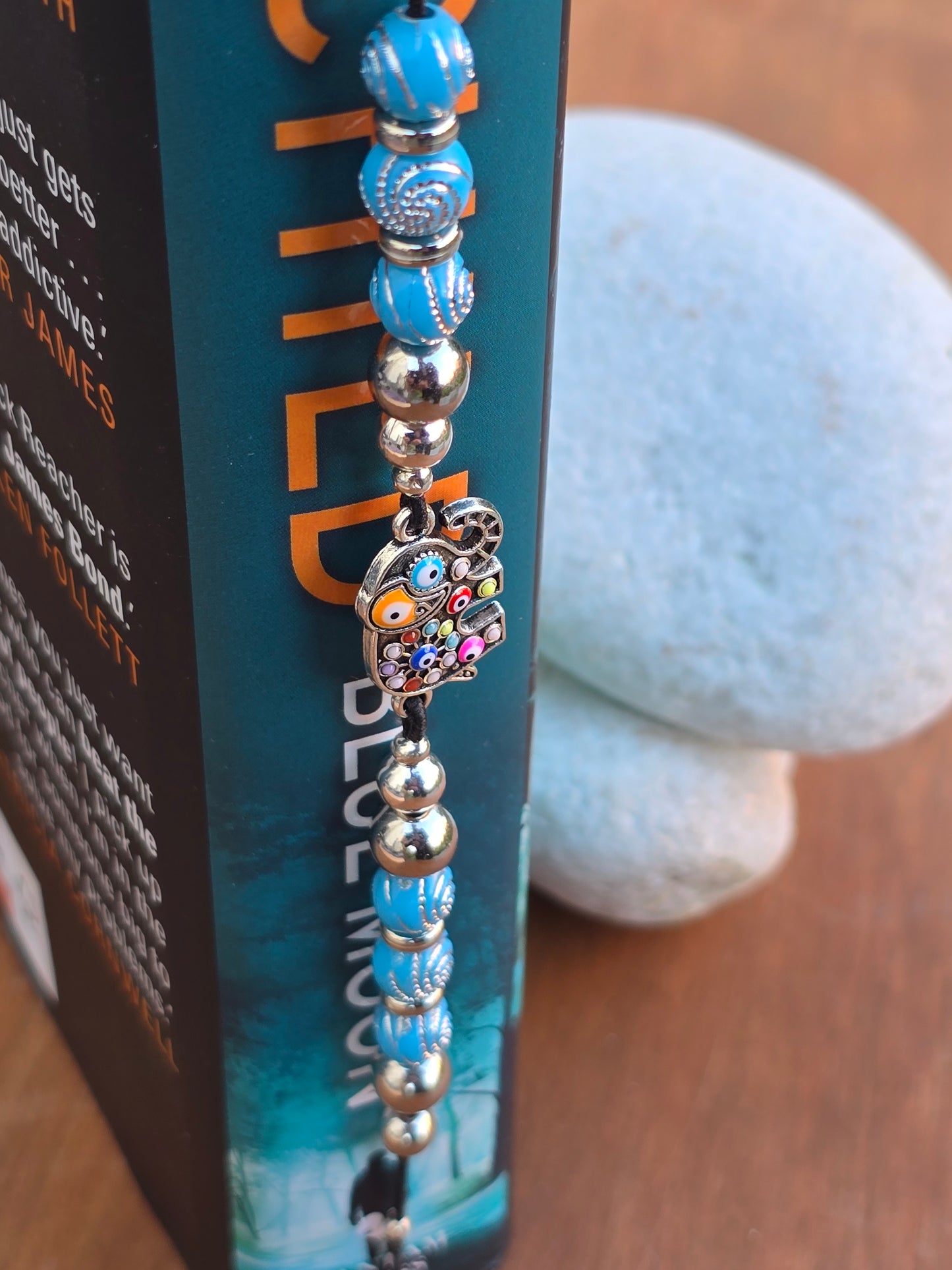 Elephant Elastic Bookmark - Beaded charm page holder for Books, Diaries and Journals