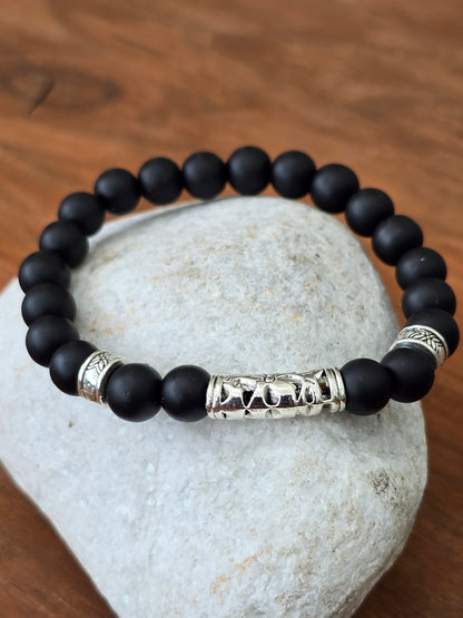 Men's Matt Black Beaded Elastic Bracelet - 6 inch size for smaller wrists