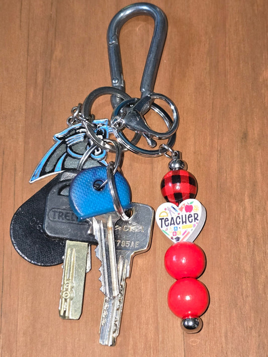 Tartan Thankyou Teacher Keyring - Bag Charm - Wooden beaded bag accessory