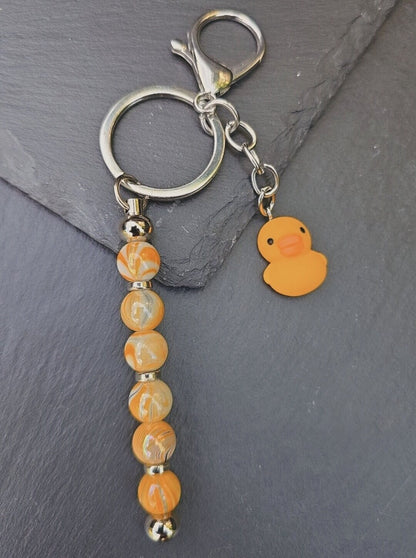 Yellow Duck Bag Charm / Keyring / Keychain - Cute rubber duck and beaded accessory Zip Charm