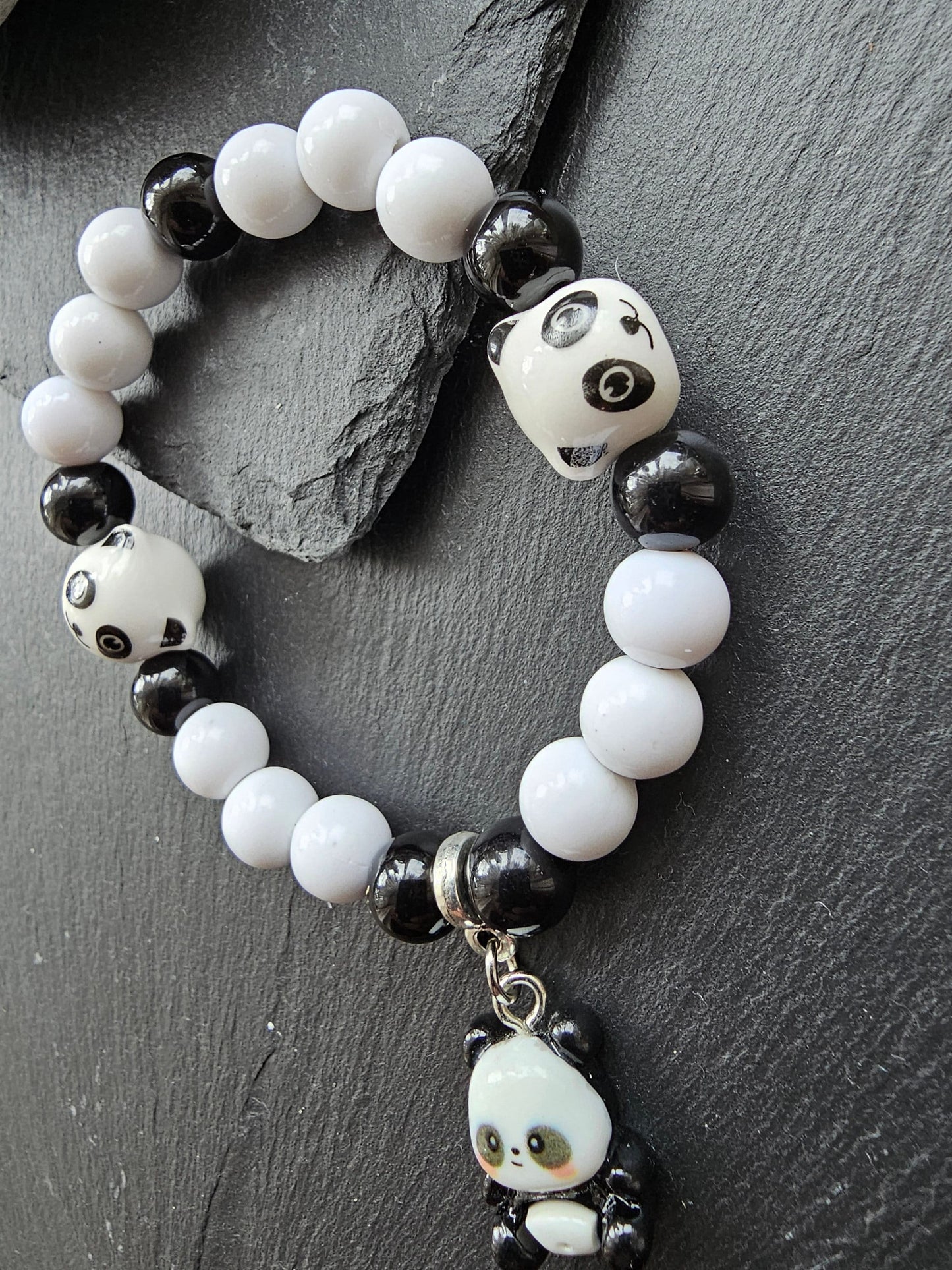 Kids Panda Themed Bracelet - Elastic stretch bracelet 5.5 inch size before stretch for all ages