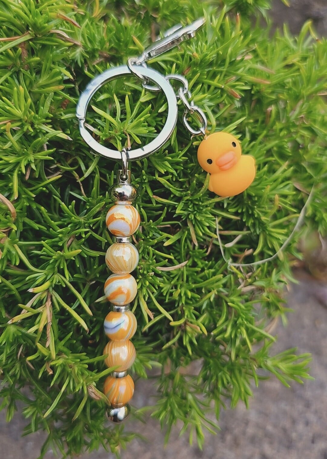 Yellow Duck Bag Charm / Keyring / Keychain - Cute rubber duck and beaded accessory Zip Charm