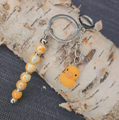 Yellow Duck Bag Charm / Keyring / Keychain - Cute rubber duck and beaded accessory Zip Charm