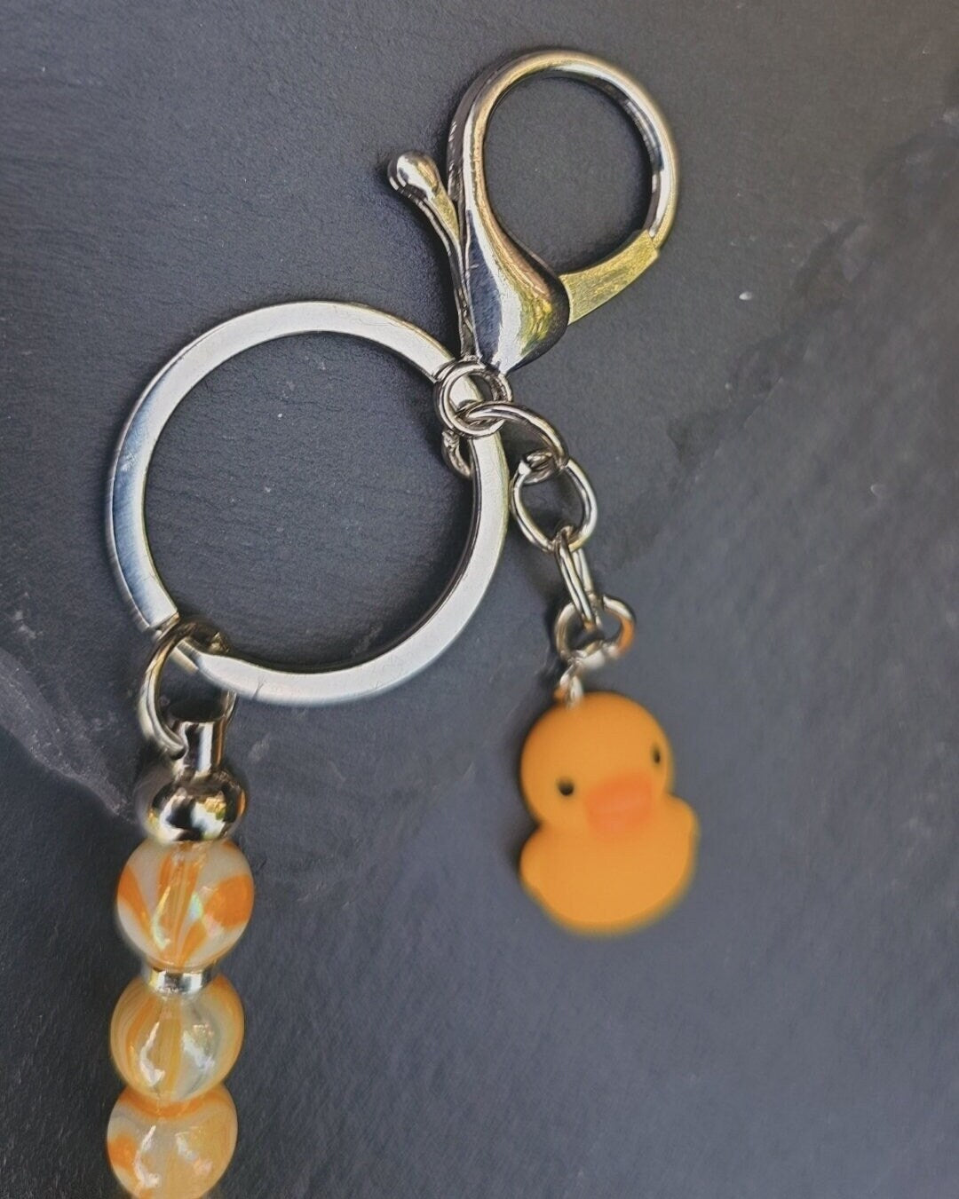 Yellow Duck Bag Charm / Keyring / Keychain - Cute rubber duck and beaded accessory Zip Charm