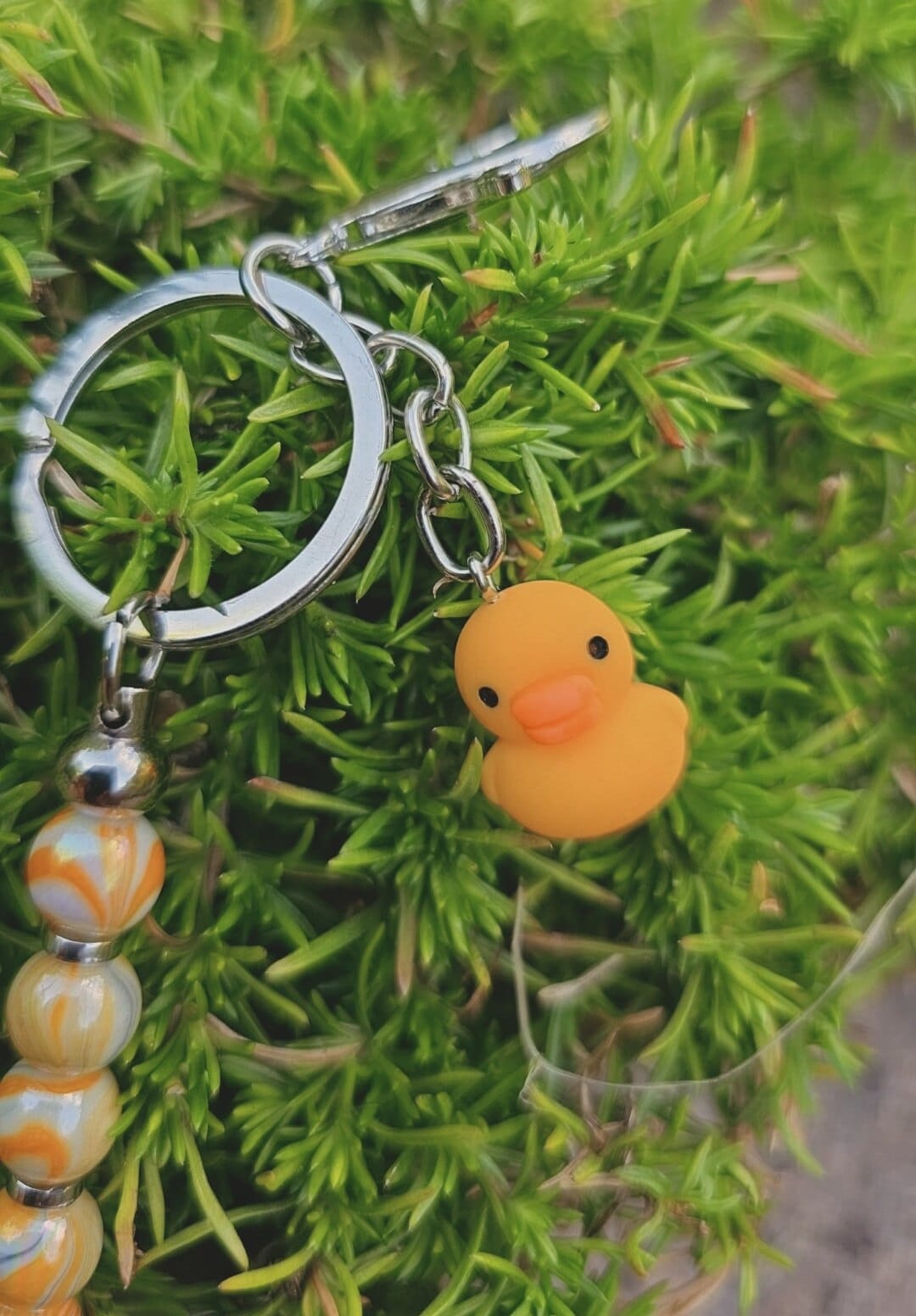 Yellow Duck Bag Charm / Keyring / Keychain - Cute rubber duck and beaded accessory Zip Charm