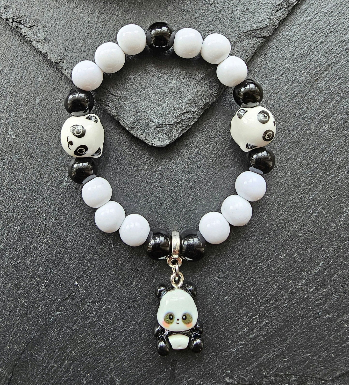 Kids Panda Themed Bracelet - Elastic stretch bracelet 5.5 inch size before stretch for all ages