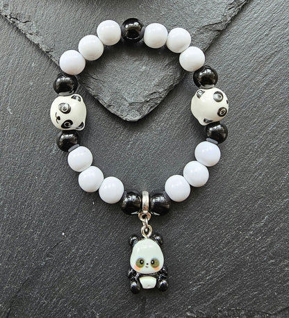 Kids Panda Themed Bracelet - Elastic stretch bracelet 5.5 inch size before stretch for all ages