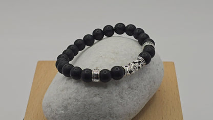 Men's Matt Black Beaded Elastic Bracelet - 6 inch size for smaller wrists